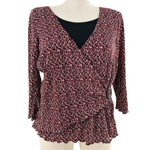 Notations womens top size XL red black floral faux wrap - Picture 1 of 10